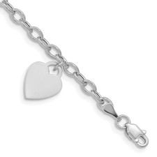 14k White Gold Dangle Heart Bracelet for Women 7.5" 2.33 gram