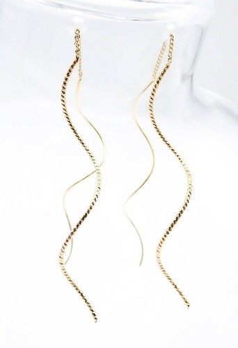 NEW UNIQUE Thin Gold Curved Spiral Swirl Cable Wire Chain Threader Earrings - Picture 8 of 10