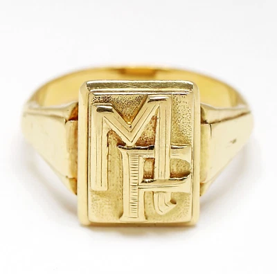 Siegelring 18 Karat 750 Gold Gelbgold Initialen MF Herrenring 6,57 g Gr. 57 - Bild 1 von 4