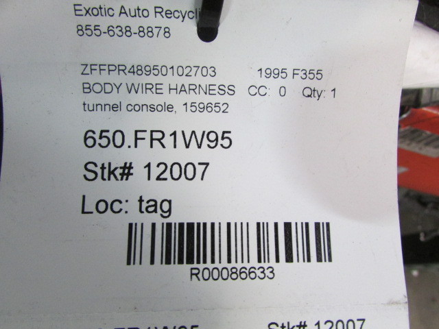 Ferrari F355, Tunnel Console Wiring Harness, Used, P/N 159652