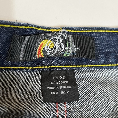 Brooklyn Express BKLYN Herren Y2k Baggy Hip Hop Denim Jeans kurz Etikett 36 Maße 34 - Bild 6 von 10