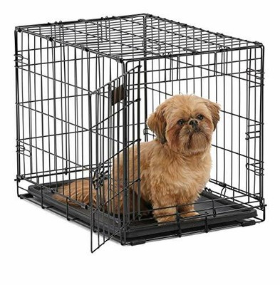 small black dog crate