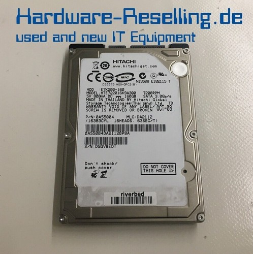 Hitachi Travelstar SATA 160GB 2,5" 7200RPM 3Gb/s 16MB HTE722016K9A300 0A55004