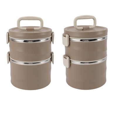 (Brown Double Layer 1.9L)Insulated Food Container 304 Stainless Steel PP HG