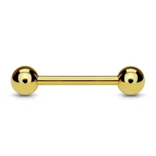 Barbell Tongue Nipple Ring 14 Gauge 5/8" 6mm Balls Gold IP 
