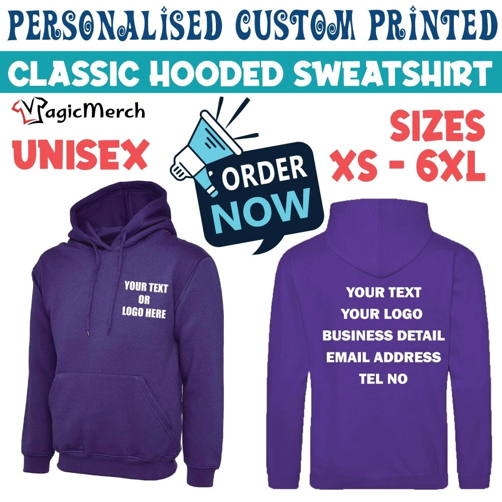 Personalised Printed Classic Hooded Sweatshirt Your TextLogo Stag Hen Work wear