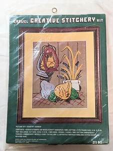 Vintage creative stitchery crewel kit "Country Corner" 2111 Stamped needlecraft