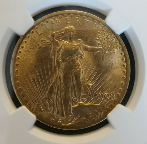 1908 No Motto U.S. Saint-Gaudens Gold Double Eagle - NGC MS-63 - Picture 3 of 4