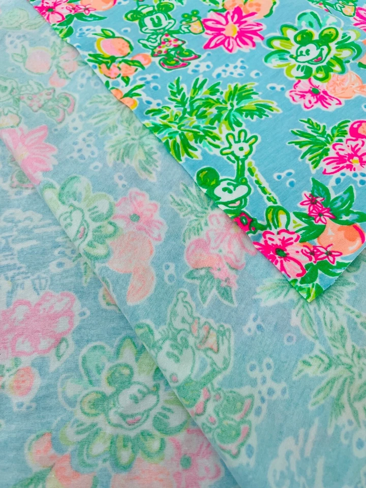 "Tela de algodón Lilly Pulitzer Slub azul Ibiza Lilly Loves Disney 1 yarda 36"x 60""" Foto 4 de 4