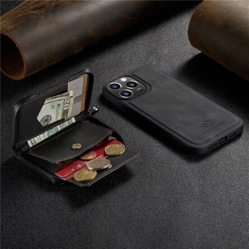 Leather Zipper Wallet Cover Back Case For 15 14 13 12 11 Pro Max SE XS XR 8 7 - Image 3 of 4