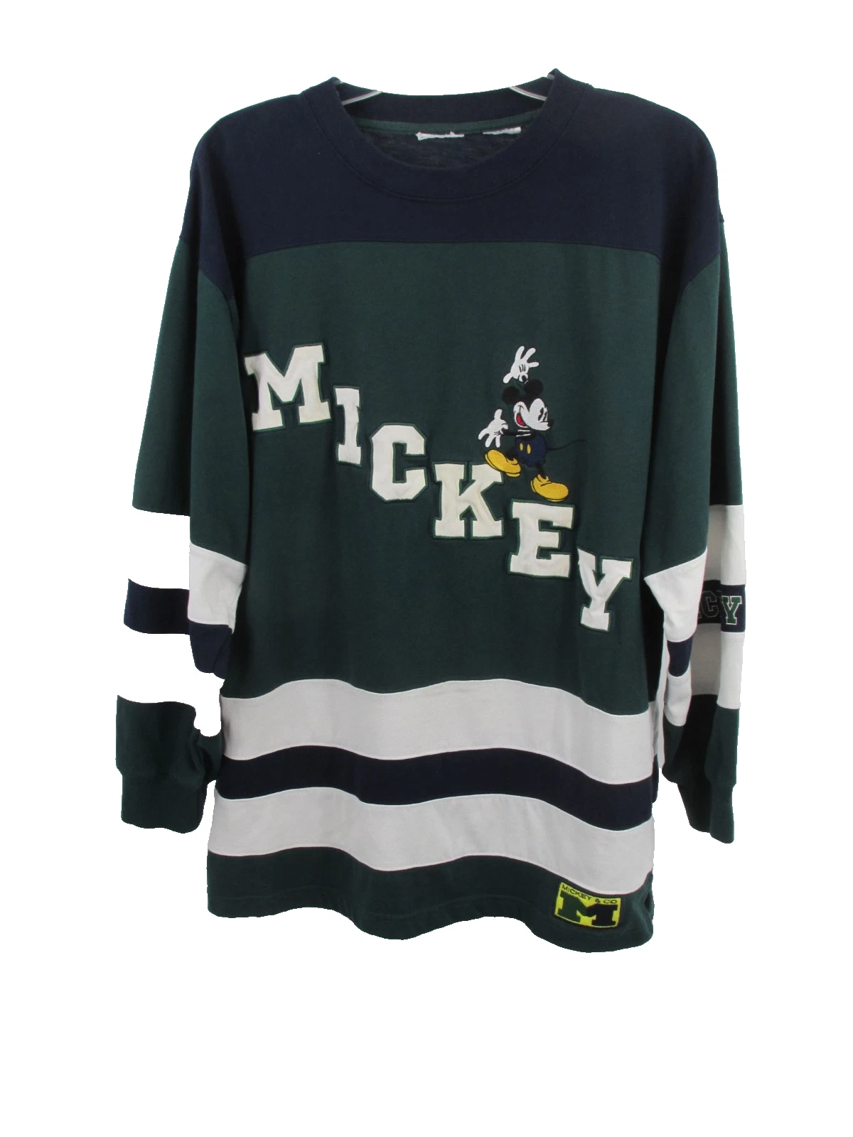 DISNEY MICKEY & CO Pullover Rugby Shirt Unisex L Green Long Sleeve Embroidery