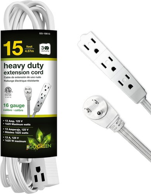 #ad #ad Go Green Power Inc. 15ft Extension Cord W 3 Outlets White Compact Flush Fit $15.02