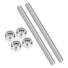 2Pcs 3/8"-16x120mm Threaded Rods with Nylon Insert Lock Nut, Silver