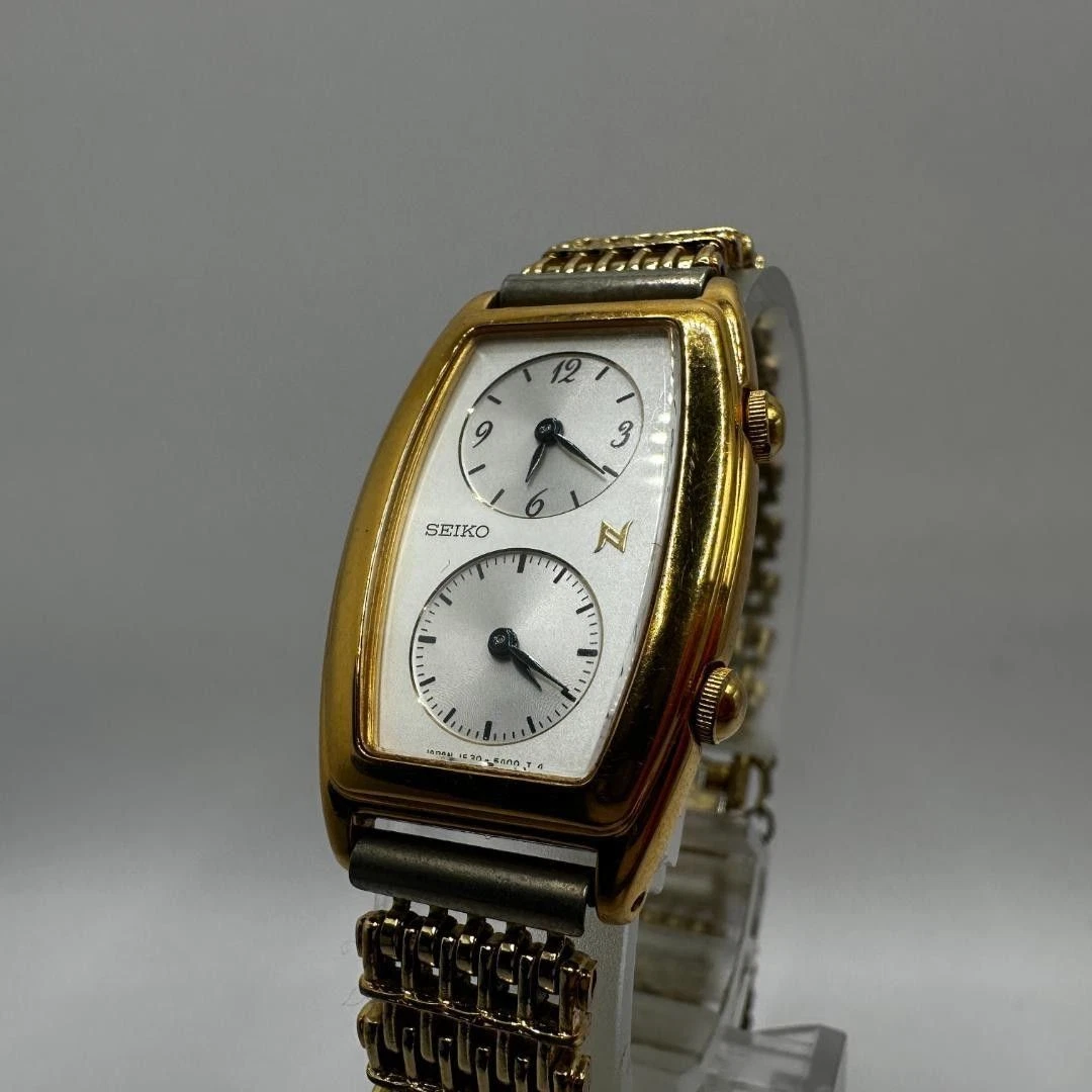 SEIKO Neue Reloj de Cuarzo Doble Cara Doble Tiempo Dorado Funciona con Pilas desde Japón