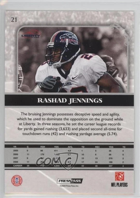 2009 Press Pass Legends Gold /99 Rashad Jennings #21 Rookie RC - Image 2 of 2