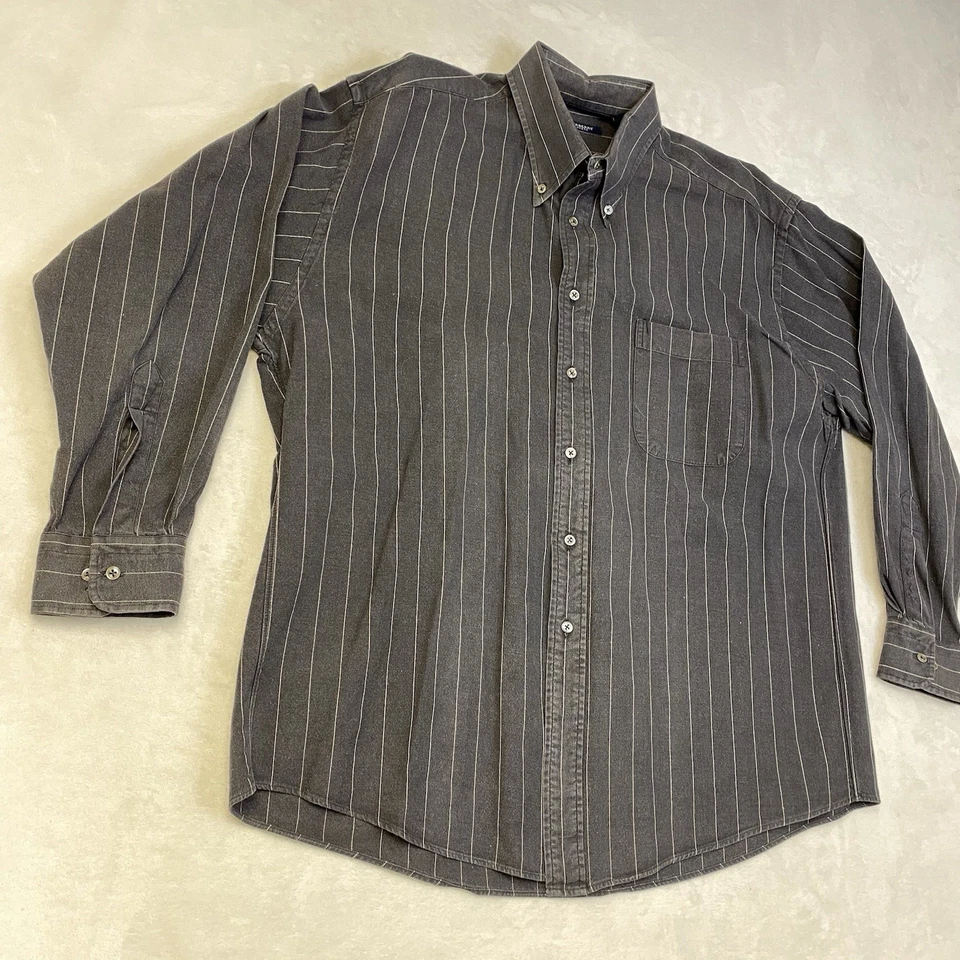 Camisa Burberry London XL negra/blanca a rayas abotonada manga larga hecha en EE. UU. Foto 2 de 4