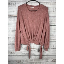 Black Swan Pink Long Sleeve Lounge Top Boxy Oversized Medium Tie Front Comfort