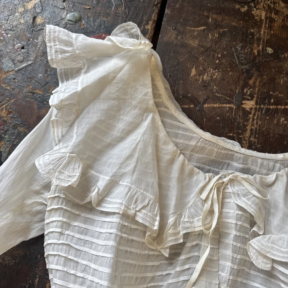 Antique Edwardian Bodice White Cotton Pin Tuck Ruffle Dress Blouse Top Vintage - Image 3 of 4