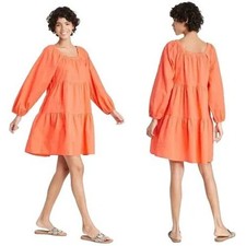 Universal Thread Tiered Mini Dress Womens Medium Coral Orange Excellent Floral