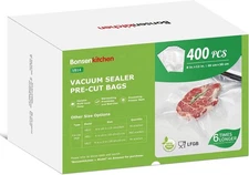 Vacuum Sealer Bags,400 Quart 8" x 12" Precut Food Sealer Bags, Commercial Gra...