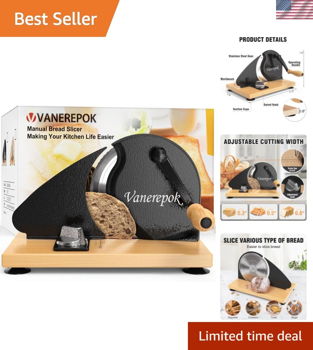 Manual Bread Slicer for Homemade Sourdough Bread Versatile Hand Crank Bread S...
