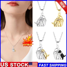 Hug Pendant Necklace Pet Dog Lover Family Fashion Girl Golden Silvery Friendship