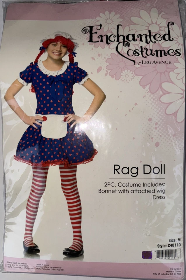 Disfraz Muñeca Trapo Niñas CON Peluca y Gorro, Talla M, TOTALMENTE NUEVO, Leg Avenue Foto 2 de 4
