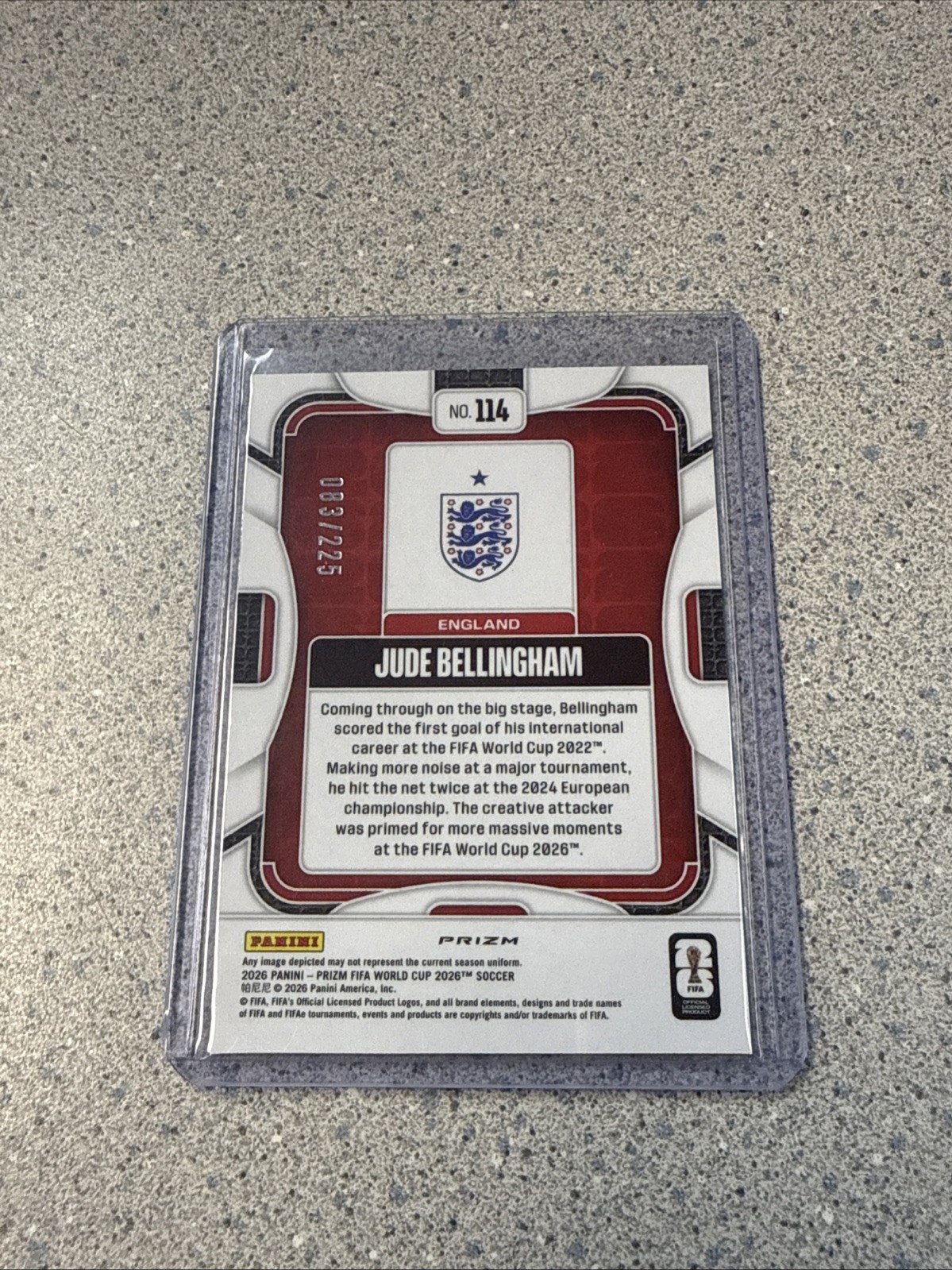 2026 Prizm World Cup Jude Bellingham #114 Blue Wave Prizm /225 England  view 2