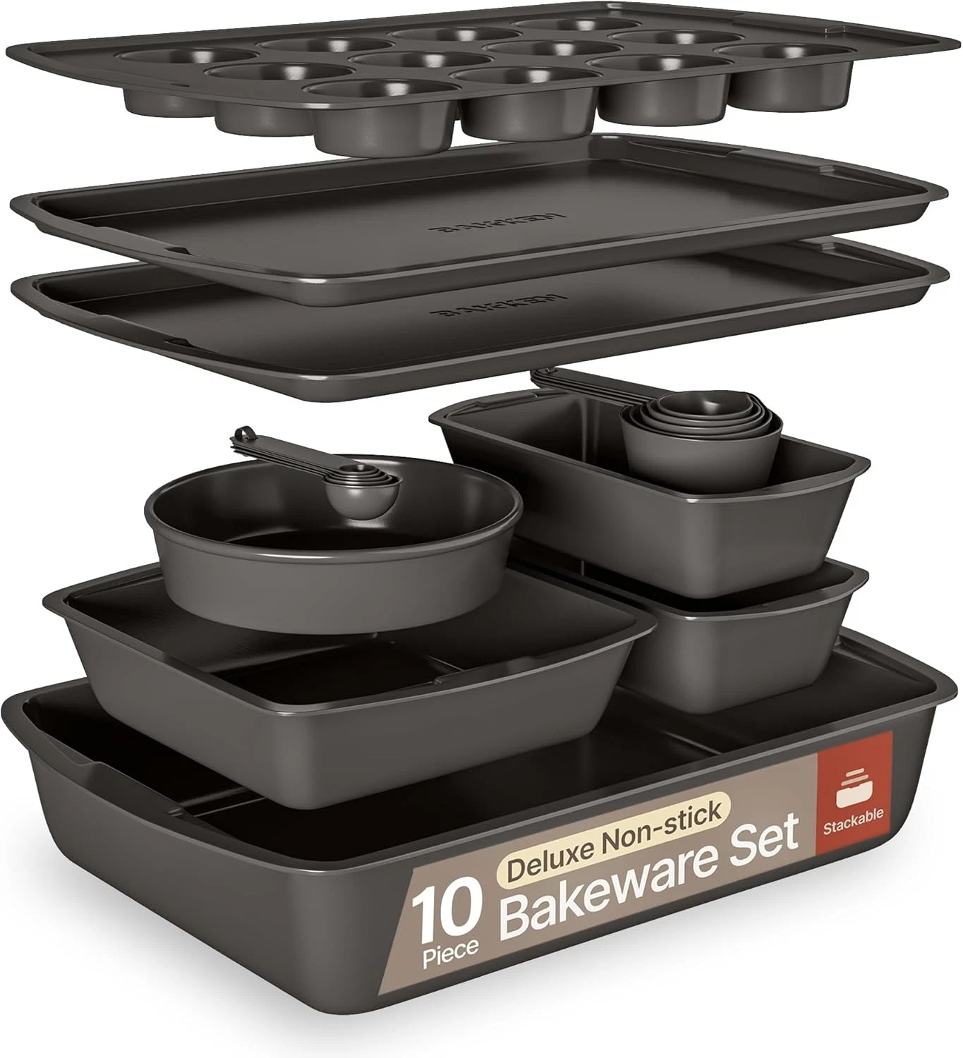 Gray 10-Piece Bakeware Sets, Nonstick Carbon Steel Baking 10 Piece Set,