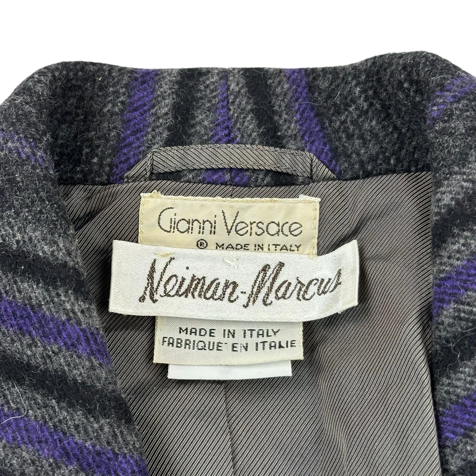 Blazer Gianni Versace Mujer 38 EU / 6 US - Púrpura Gris Rayas Lana Italia COMO NUEVO Foto 3 de 4