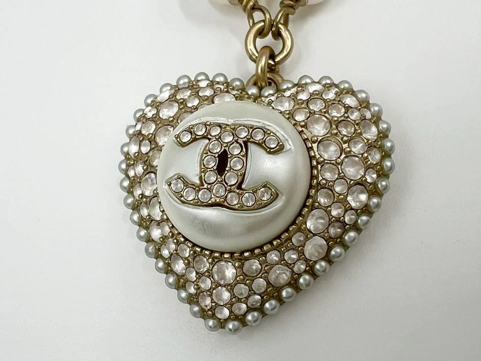 Bracciale Chanel Cuore di Perla Strass CoCo Marca CC Logo Catena Oro con Scatola Custodia