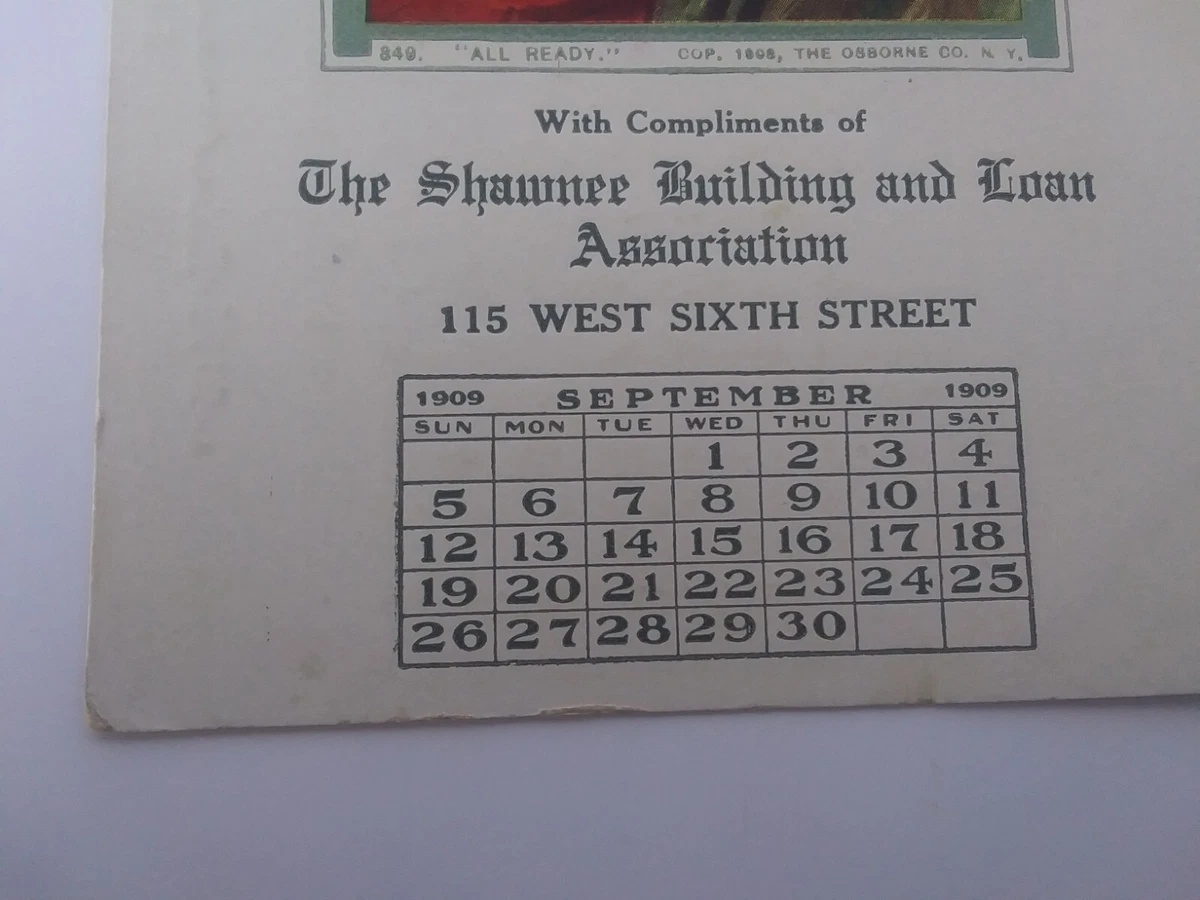 RARE 1909 CALENDAR POSTCARD AD SHAWNEE LOAN / BANK TOPEKA KANSAS KS PRETTY  WOMAN | eBay