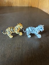 1996 Safari Ltd Tiger Cub 3" Animal Figure Lot Of 2 White Orange Striped