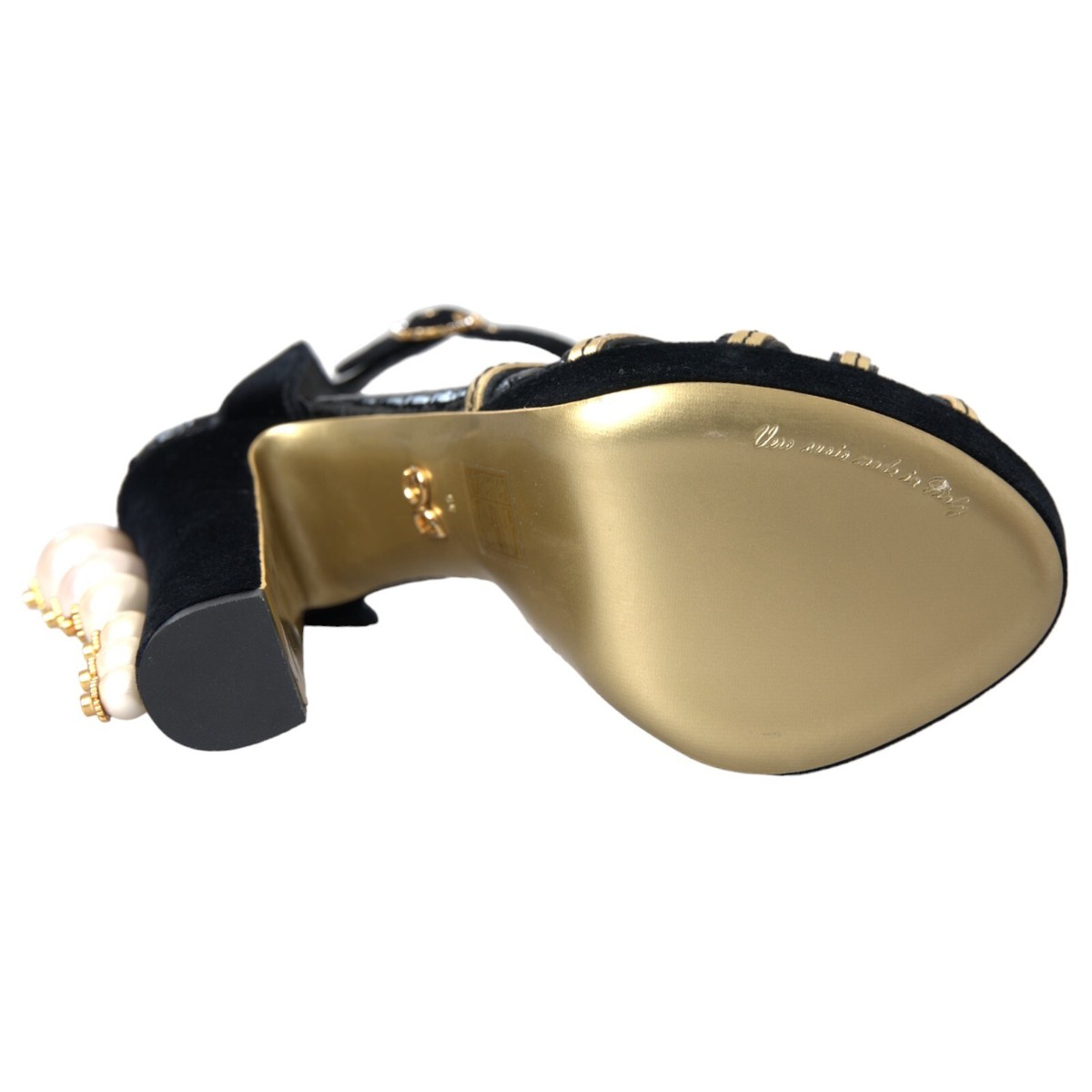 DOLCE & GABBANA Shoes Black Gold Embellished Heels Sandals
