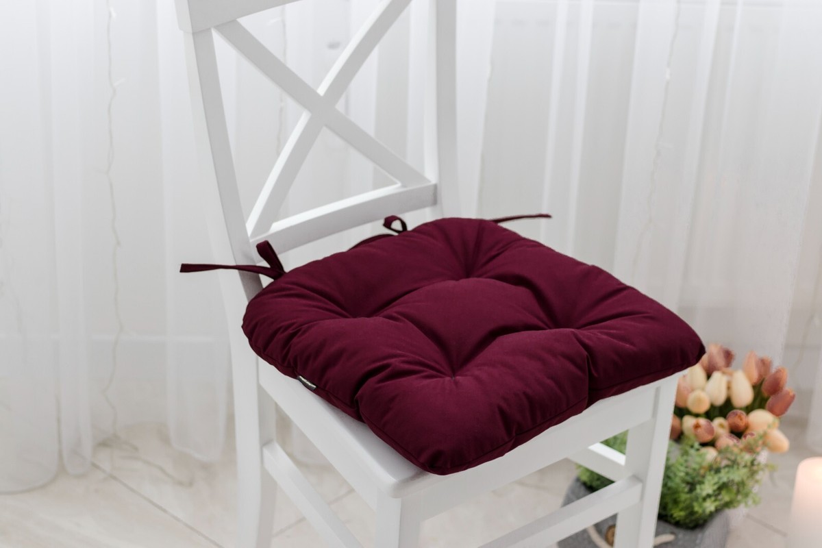 U-Shaped Chair Cushion with Ties — Burgundy Wine