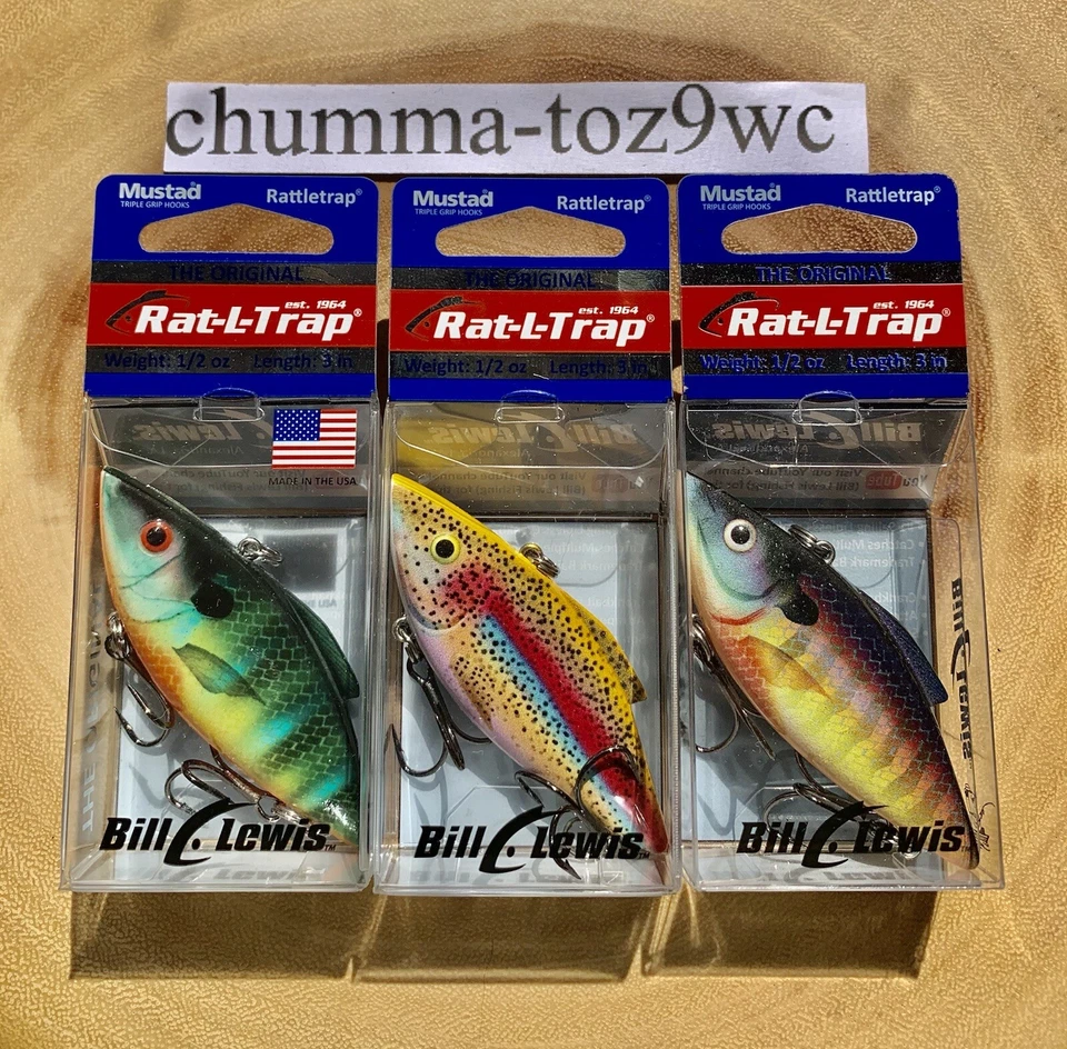 RAT-L-TRAP (Lote de 3) Crankbaits sin labios, Bill Lewis, bajo, ¡Envío gratuito! ¡NUEVO CON ETIQUETAS! Foto 3 de 4