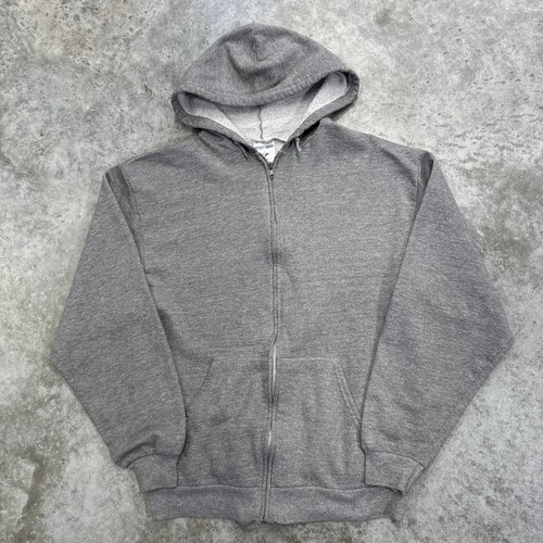 Vintage Jerzees Hoodie mens Medium gray full zip blank streetwear essential y2k