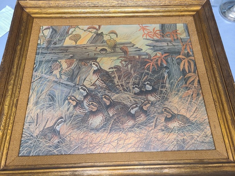 Framed Original oil on canvas painting by J.W. Thrasher "QUAILS" 