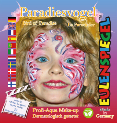 Eulenspiegel Motiv-Set Paradiesvogel, Schmink-Set mit Schmink-Anleitung 1 Pinsel