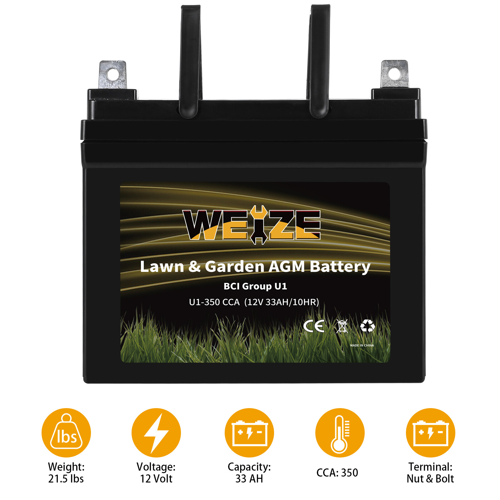 Lawn & Garden AGM Battery, 12V 350CCA BCI Group U1 SLA Starting for