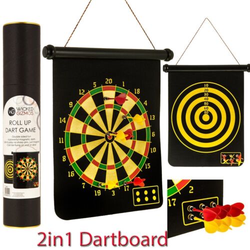 Magnetic Dartboard Roll Up 6 Magnet Darts Game Dart Board Double Sided Fun 2in1 - Afbeelding 1 van 12