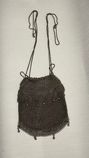 Antique 1920's Mesh Drawstring Purse Silver Tone Metal