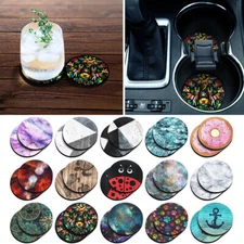 Set of 2 Design Neoprene Fabric Felt Round Car Coaster For Drinks Cup Holder
