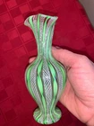 Vintage Murano Venetian Glass Green White Zanfirico Latticino Adventurine Vase