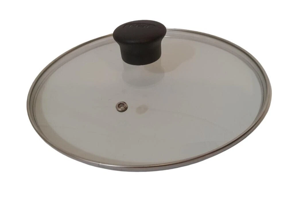 T-FAL Pot Pan Glass Lid 9.5 Black Handle Logo Stainless Rim Vented Air hole
