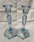 Vintage Pair Fenton SALEM BLUE Candlestick Holders 8.5"