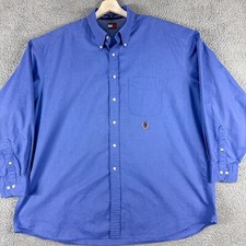 VTG Tommy Hilfiger Dress Shirt Mens 18 34 35 Blue Crest Business Casual Wedding