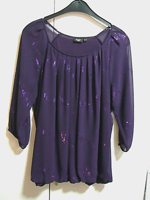9 Bexleys Tunika Bluse Gr 42/44 lila Glanzpunkte allover gefüttert 3/4-Arm