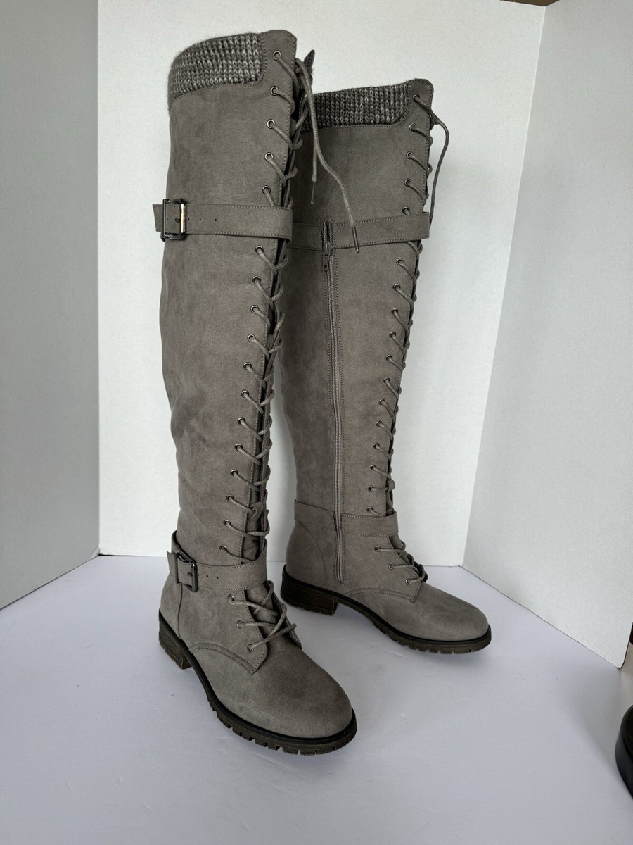 JUSTFAB OVER THE KNEE GRAY ZIP BOOTS, SZ ALIXE STYLE