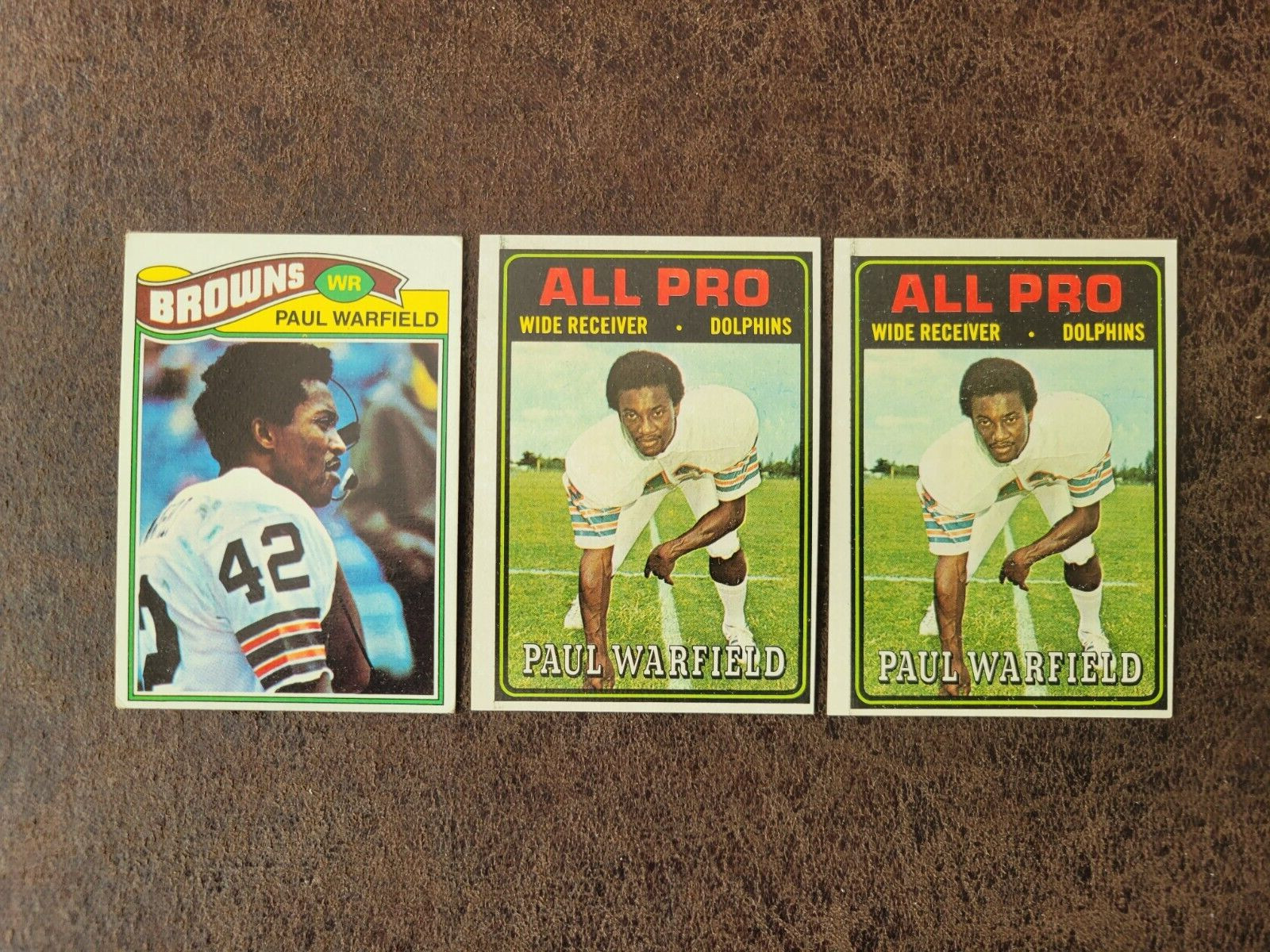 1974-77 Topps Football Paul Warfield 3-card lot - Miami Dolphins Legend